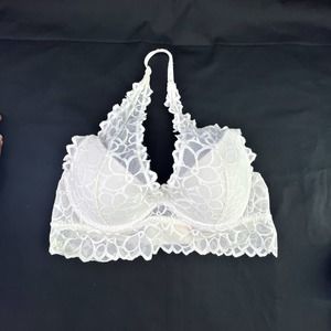 Victoria's Secret PINK White Lace Halter Bralette Small AA-C Light Padding